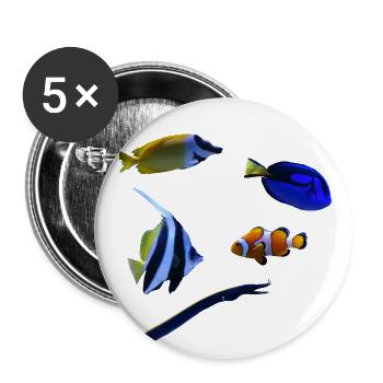 Poissons marins - Lot de 5 grands badges (56 mm) - blanc - Devant