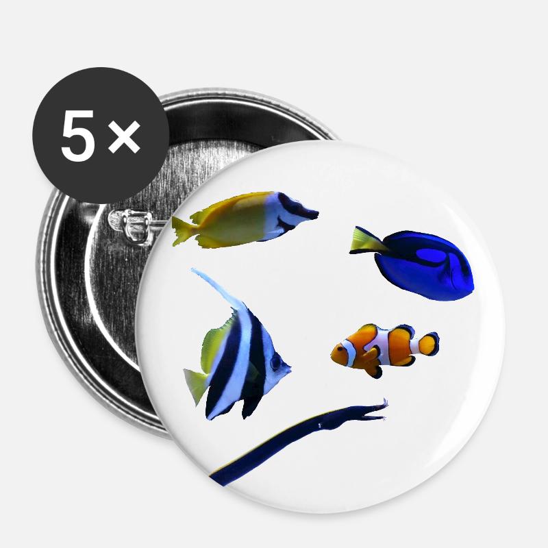 Meeresfische - Buttons groß 56 mm (5er Pack) - Weiß
