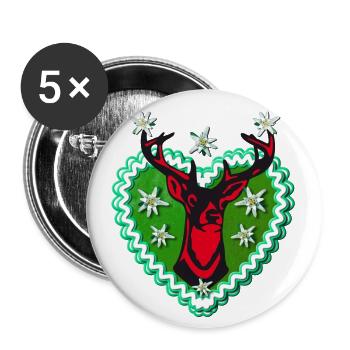 29 Lebkuchenherz stolzer Wiesn Hirsch Edelweiss - Buttons groß 56 mm (5er Pack) - Weiß - Vorne