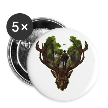 Jäger und Jagdhund unzertrennliche Freundschaft - Buttons groß 56 mm (5er Pack) - Weiß - Vorne