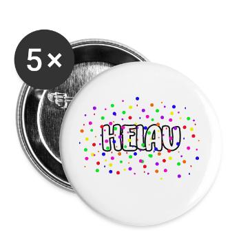 HELAU KONFETTI FASTNACHT FASCHING ROSENMONTAG FUN - Buttons groß 56 mm (5er Pack) - Weiß - Vorne