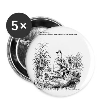 Thelwell Compleat Tangler Cartoon Vole Fisherman - Buttons large 2.2''/56 mm (5-pack) - white - Front