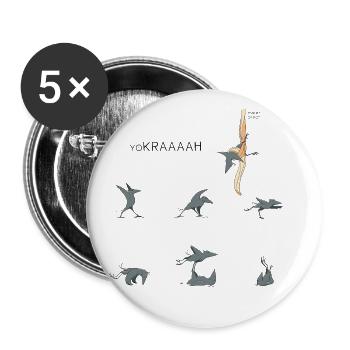 Wortspiel - Urbane Krähe - Yoga - Buttons groß 56 mm (5er Pack) - Weiß - Vorne