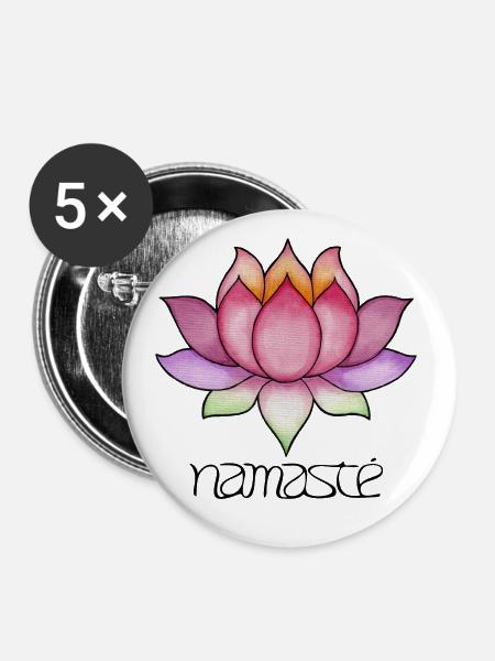 Lotusbluete Schriftzug Namaste yoga symbol - Buttons groß 56 mm (5er Pack) - Weiß