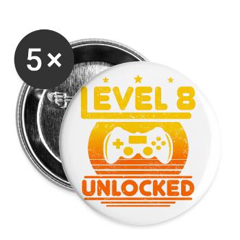 8 . Anniversaire Niveau 8 Unlocked 8 ans cadeau - Lot de 5 grands badges (56 mm) - blanc - Devant