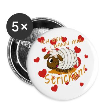 Ich geh dann mal stricken Schaf - Buttons groß 56 mm (5er Pack) - Weiß - Vorne