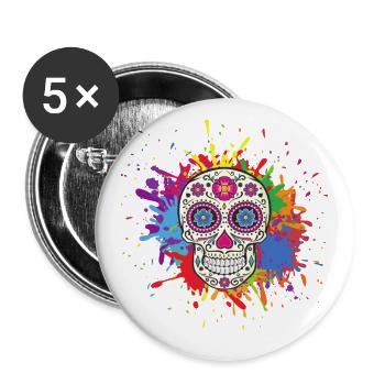 Crâne mexicain - Lot de 5 grands badges (56 mm) - blanc - Devant