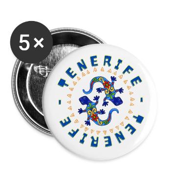 Tenerife avec Gecko - Chemise de vacancier - Lot de 5 grands badges (56 mm) - blanc - Devant