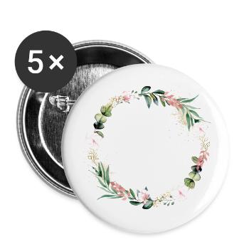 Eucalyptus Flowers Wreath customizable - Buttons large 2.2''/56 mm (5-pack) - white - Front