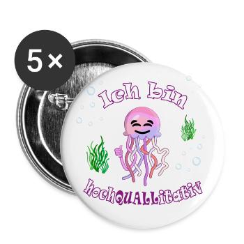 Lustige Thumbsup Qualle: Hochquallitativ - Buttons groß 56 mm (5er Pack) - Weiß - Vorne