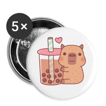 Süßes kleines Capybara umarmt Bubble Tea - Buttons groß 56 mm (5er Pack) - Weiß - Vorne