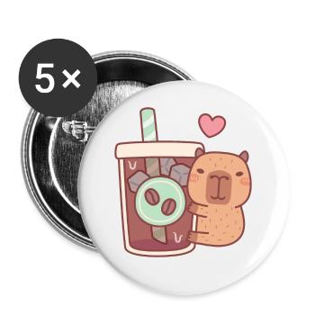 Süßes Capybara liebt Eiskaffee - Buttons groß 56 mm (5er Pack) - Weiß - Vorne