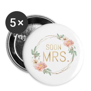 Bientôt Mme - Team Bride! Demi-couronne Boho - Lot de 5 grands badges (56 mm) - blanc - Devant