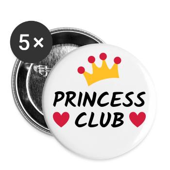 Princess club (Krone, Herzen) - Buttons groß 56 mm (5er Pack) - Weiß - Vorne