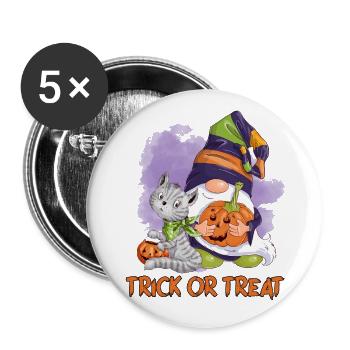 Halloween-Trick-or-Treat-Wichtel - Buttons groß 56 mm (5er Pack) - Weiß - Vorne