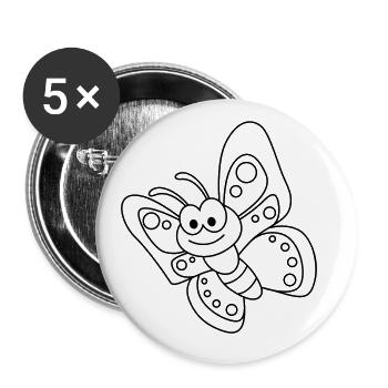 Schmetterling Comic Tier - Buttons groß 56 mm (5er Pack) - Weiß - Vorne