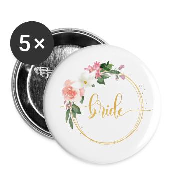 Team Bride! Floraler Kranz Modern customizable - Buttons large 2.2''/56 mm (5-pack) - white - Front
