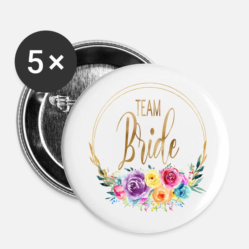TEAM BRIDE! Rose wreath customizable - Buttons large 2.2''/56 mm (5-pack) - white