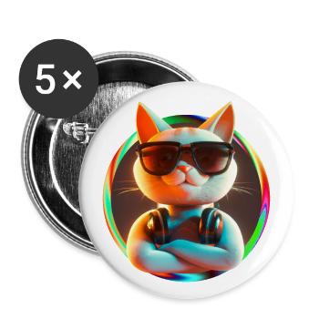Cat Glasses Turntable DJ Disco Club Headphones - Buttons large 2.2''/56 mm (5-pack) - white - Front