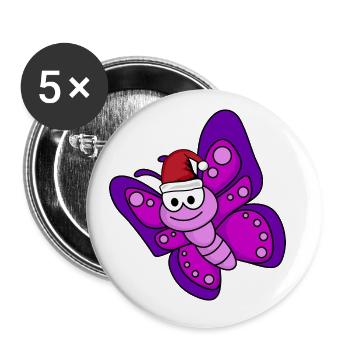 Schmetterling Comic Weihnachten - Buttons groß 56 mm (5er Pack) - Weiß - Vorne