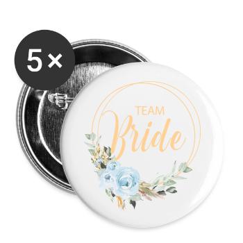 Team Bride! Eukalyptus Blauer Rosen Boho Kranz - Buttons groß 56 mm (5er Pack) - Weiß - Vorne