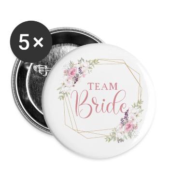 Blumen Kreis Rosen Team Bride personalisierbar - Buttons groß 56 mm (5er Pack) - Weiß - Vorne