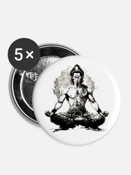 Meditierender Krieger - Buttons groß 56 mm (5er Pack) - Weiß