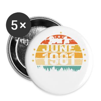 Born in June 1981 Birthday Gift June 1981 - Buttons groß 56 mm (5er Pack) - Weiß - Vorne