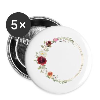 Modern Blumenkranz Kreis personalisierbar - Buttons groß 56 mm (5er Pack) - Weiß - Vorne