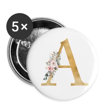 Monogramme A Floral personnalisable - Lot de 5 grands badges (56 mm) - blanc - Devant