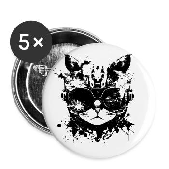 Cyberpunk Cat, Cat's Head, Robot, Cyborg - Buttons large 2.2''/56 mm (5-pack) - white - Front