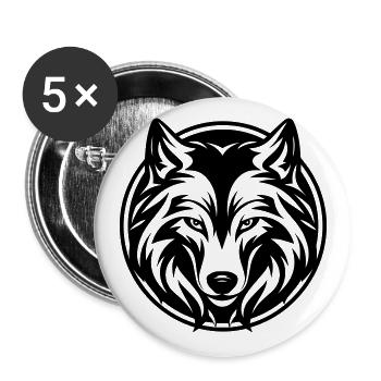 Loup - Lot de 5 grands badges (56 mm) - blanc - Devant