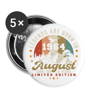 Legends were born in August 1964 August 1964 - Buttons large 2.2''/56 mm (5-pack) - white - Front