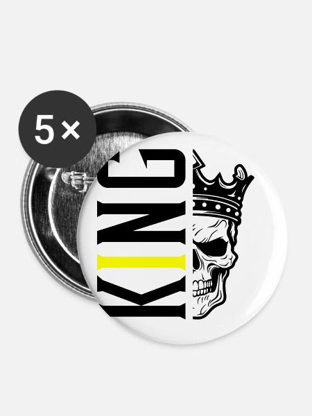 König Totenkopf - Buttons groß 56 mm (5er Pack) - Weiß