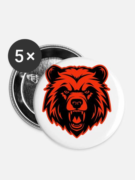 Bär Kopf - Buttons groß 56 mm (5er Pack) - Weiß