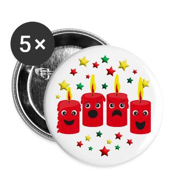 4. Adventskerzen mit Sternen. - Buttons groß 56 mm (5er Pack) - Weiß - Vorne