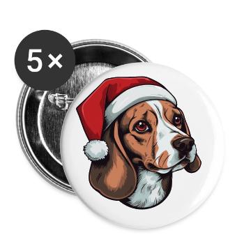 Beagle Dog Portrait Christmas - Buttons large 2.2''/56 mm (5-pack) - white - Front