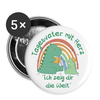 Tagesvater mit Herz - Ich zeig dir die Welt - Buttons groß 56 mm (5er Pack) - Weiß - Vorne