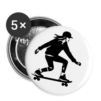 Skateboarding Woman Silhouette Skateboard - Buttons large 2.2''/56 mm (5-pack) - white - Front
