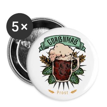 Goaßnmaß Prost Bier Maßkrug bayerisch Motiv Servus - Buttons groß 56 mm (5er Pack) - Weiß - Vorne