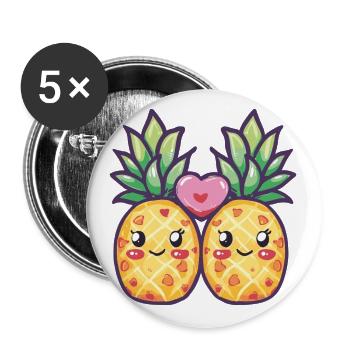 Ananas Paar Liebe Herz Lustig - Buttons groß 56 mm (5er Pack) - Weiß - Vorne