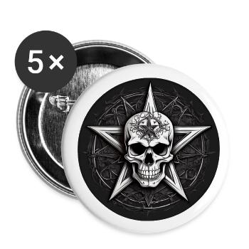Tête de mort noire et blanche et pentagramme de style gothique - Lot de 5 grands badges (56 mm) - blanc - Devant