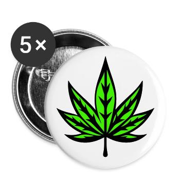 Hanfblatt Hanf Symbol Weed Cannabis - Buttons groß 56 mm (5er Pack) - Weiß - Vorne
