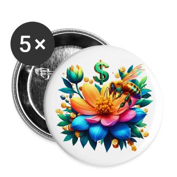 Bee-Money-Magnet 2: Bee-Hive Flower Design - Buttons groß 56 mm (5er Pack) - Weiß - Vorne
