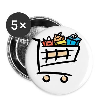Voller Einkaufswagen Einkaufstaschen Geschenke - Buttons groß 56 mm (5er Pack) - Weiß - Vorne