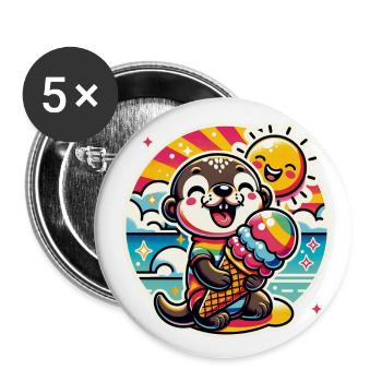 Hallo Sommer lustiger Otter mit großer Eistüte - Buttons groß 56 mm (5er Pack) - Weiß - Vorne