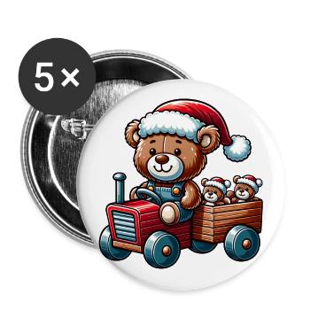 Teddy as Santa Claus with tractor - Buttons large 2.2''/56 mm (5-pack) - white - Front