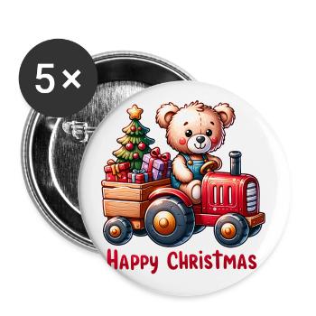 Teddy as Santa Claus with tractor - Buttons large 2.2''/56 mm (5-pack) - white - Front