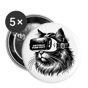 Virtually Purr-fect! - Chat Geek - Lot de 5 grands badges (56 mm) - blanc - Devant