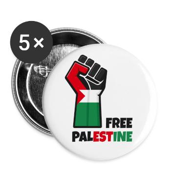 Poing levé avec drapeau palestine. Free Palestine - Lot de 5 grands badges (56 mm) - blanc - Devant